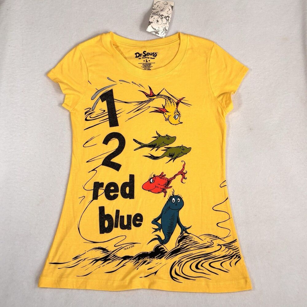 Hybrid Tees DR SEUSS Women’s L Baby Tee Yellow Short Sleeve